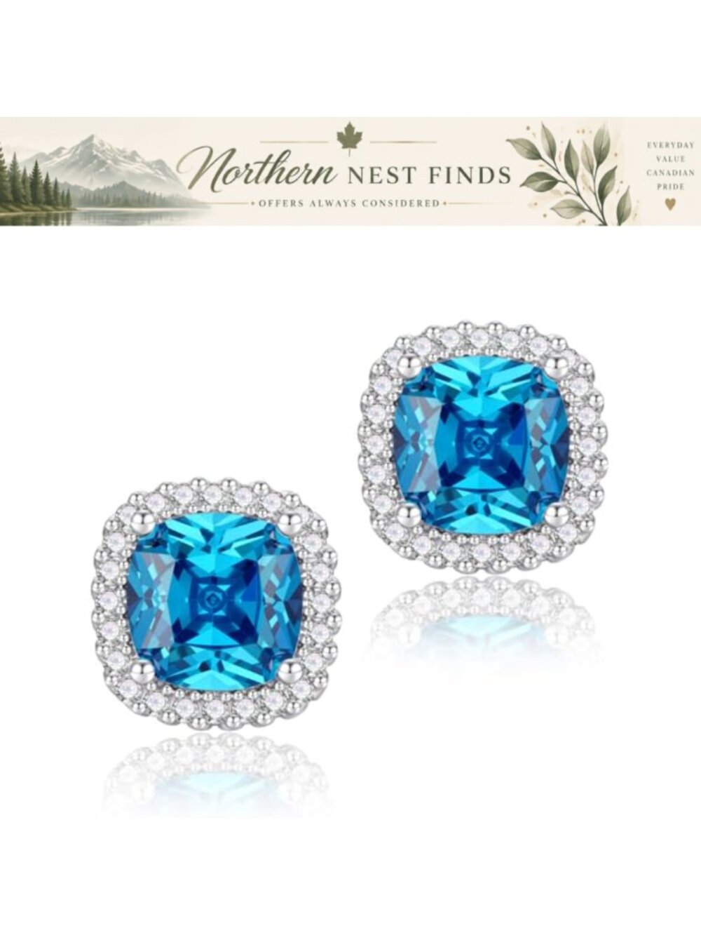Square CZ Stud Earrings White Gold Plated Hypoallergenic Women